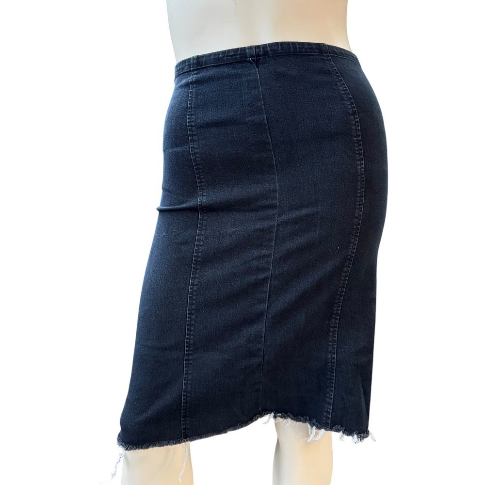Spanner Denim Midi Skirt Vintage Y2K Dark Blue Wash Raw Hem Side Zip Grunge 12